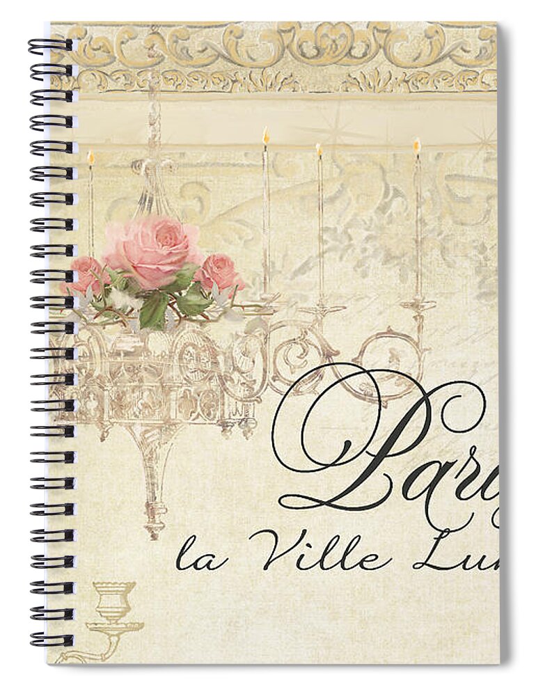 Plaster Walls Spiral Notebook featuring the painting Parchment Paris - City of Light Rose Chandelier w Plaster Walls by Audrey Jeanne Roberts