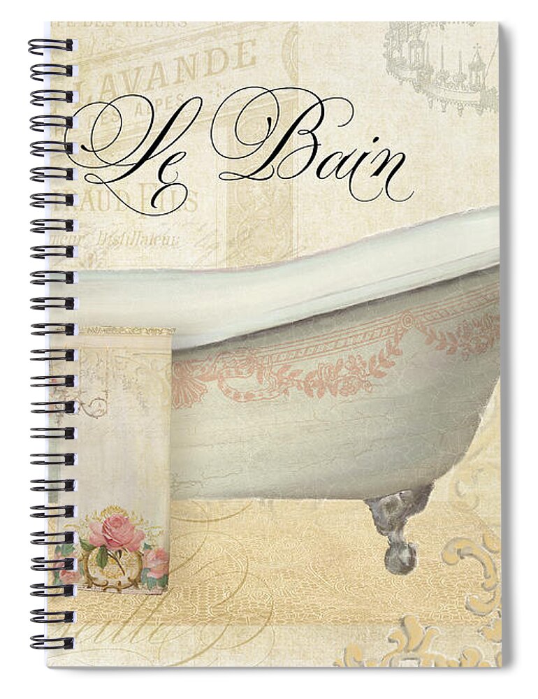 Clawfoot Tub Spiral Notebook featuring the painting Parchment Paris - Le Bain Vintage Bathroom by Audrey Jeanne Roberts