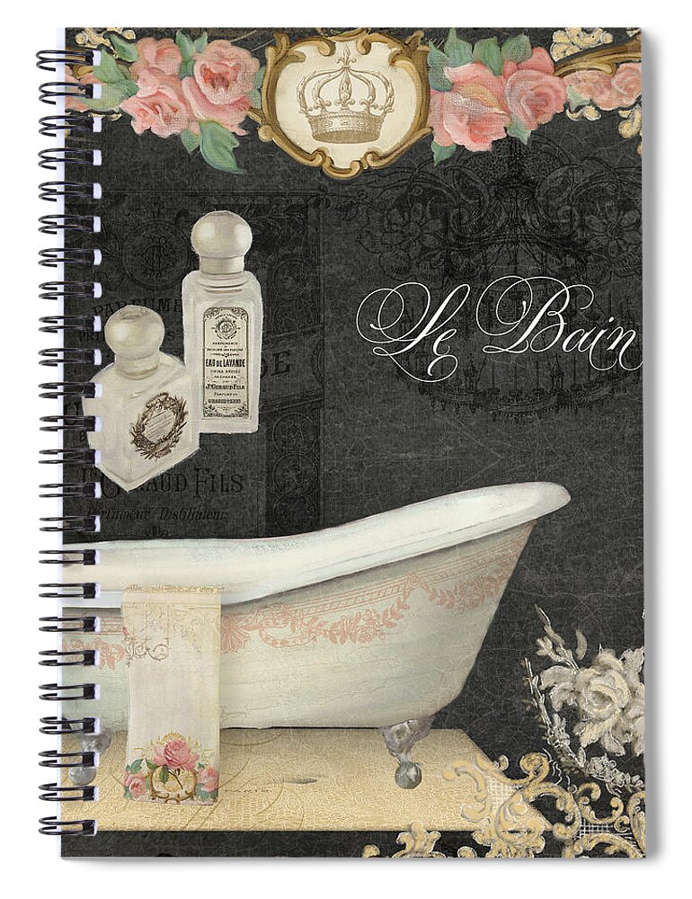 Chalk Spiral Notebook featuring the painting Paris - Chalkboard Le Bain or The Bath Chandelier and tub with Roses by Audrey Jeanne Roberts