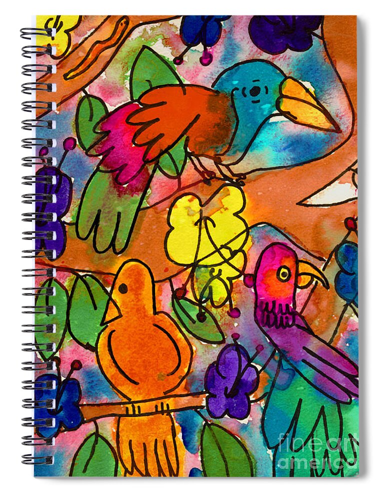 Birds Spiral Notebook featuring the painting Parrots by Nick Abrams Age Nine