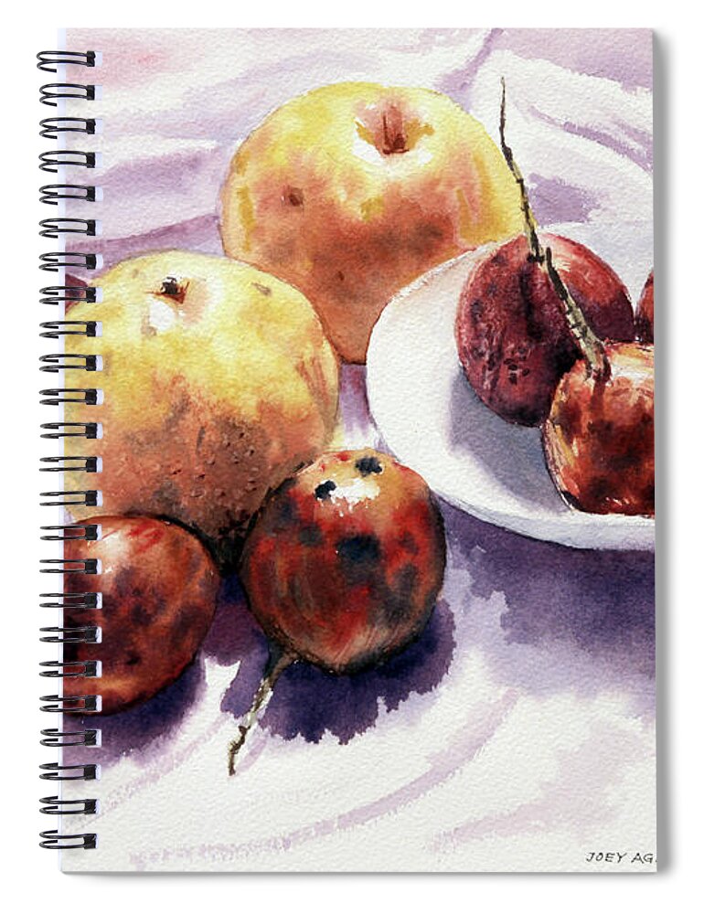 Passion Fruits Spiral Notebook featuring the painting Passion Fruits and Pears 2 by Joey Agbayani