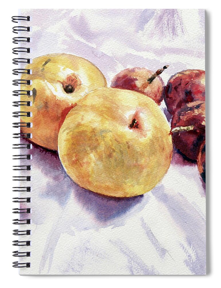 Korean Pear Spiral Notebook featuring the painting Passion Fruits and Pears by Joey Agbayani