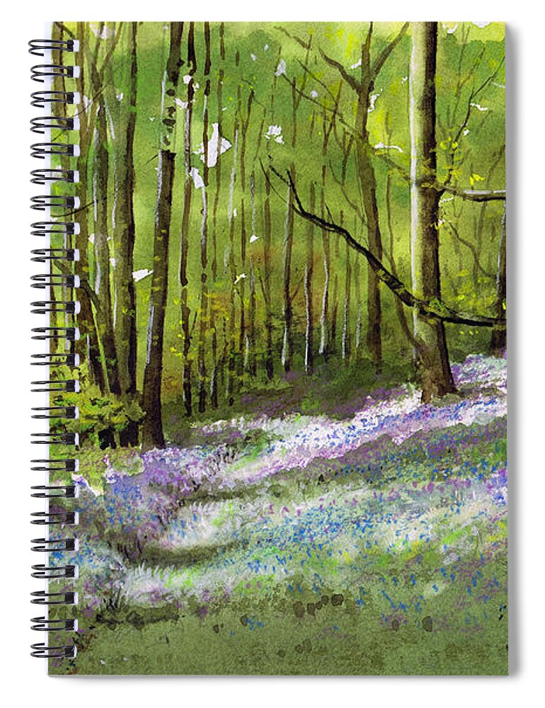 Bluebell Spiral Notebook featuring the painting Path through bluebell wood by Paul Dene Marlor