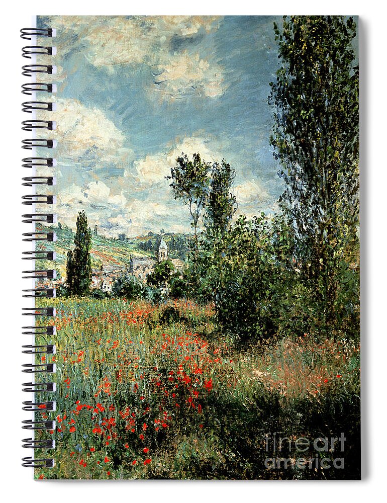 Path Spiral Notebook featuring the painting Path through the Poppies by Claude Monet
