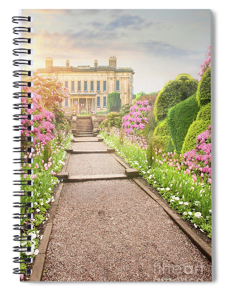 Mansion Spiral Notebook featuring the photograph Pathway To The Mansion Through Tulips At Sunset by Lee Avison