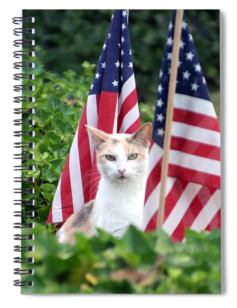 White Cat With Sandy-colored Spots Spiral Notebook featuring the photograph Patriotic Cat by Valerie Collins
