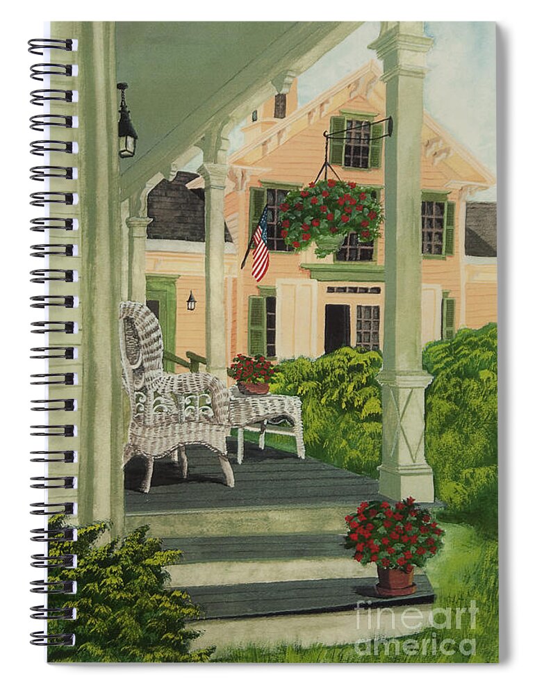Side Porch Spiral Notebook featuring the painting Patriotic Country Porch by Charlotte Blanchard
