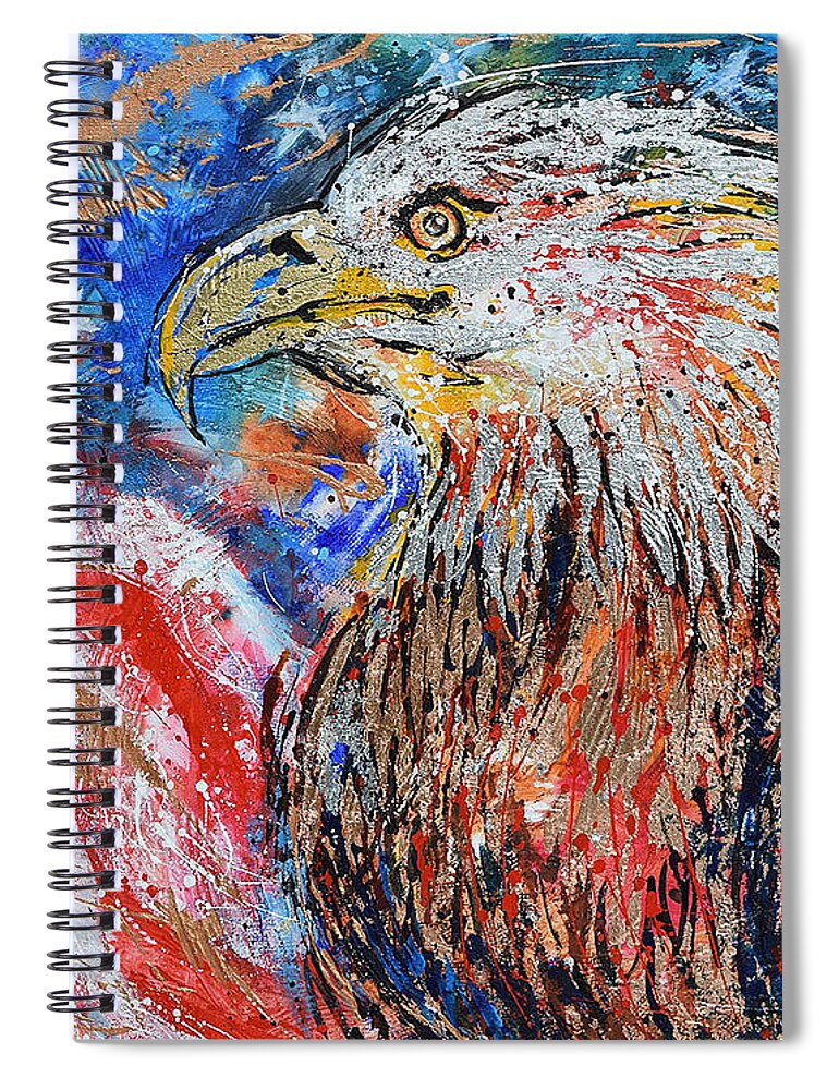 Patriotic Spiral Notebook featuring the painting Patriotic Eagle by Jyotika Shroff