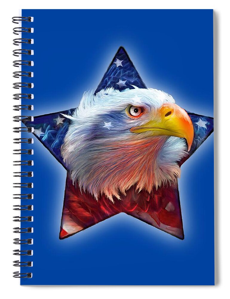 Eagle Spiral Notebook featuring the mixed media Patriotic Eagle Star by Carol Cavalaris