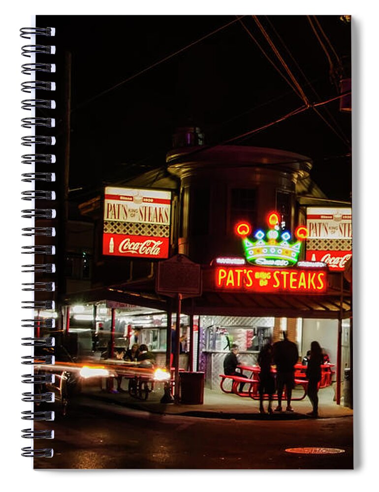 Genos Spiral Notebook featuring the photograph Pats King of Steaks - South Philly by Bill Cannon