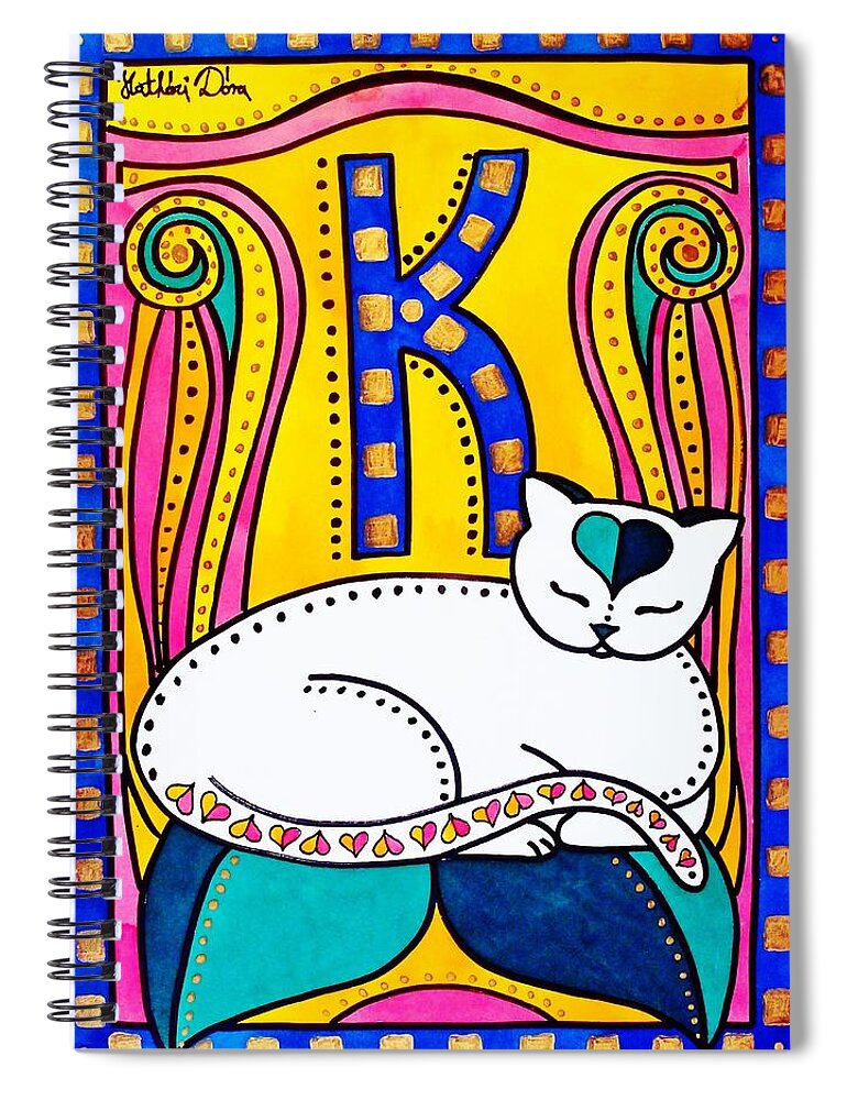 Peace And Love Spiral Notebook featuring the painting Peace And Love - Cat Art by Dora Hathazi Mendes by Dora Hathazi Mendes