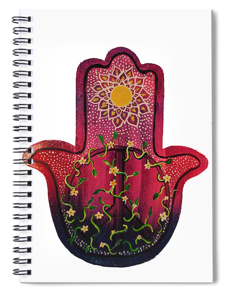 Hamsa Spiral Notebook featuring the painting Peace Hamsa by Patricia Arroyo