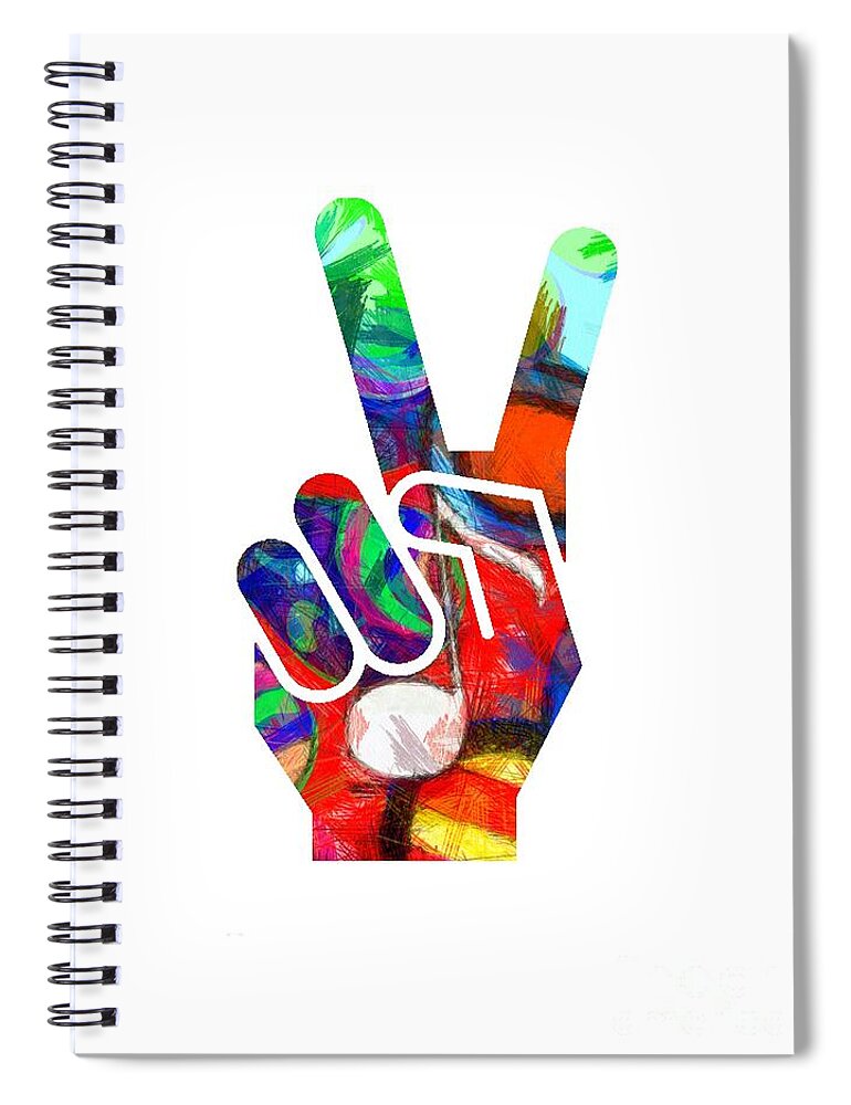 Abstract Spiral Notebook featuring the digital art Peace Hippy Paint Hand Sign by Edward Fielding
