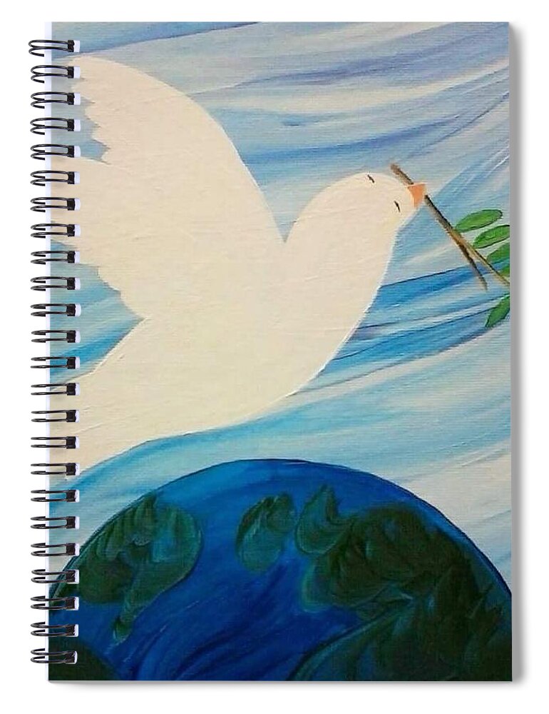 Dove; Olive Branch; Peace On Earth; Bird; Peace Dove; Wall Art Spiral Notebook featuring the painting Peace on Earth by Cepiatone Fine Art Callie E Austin