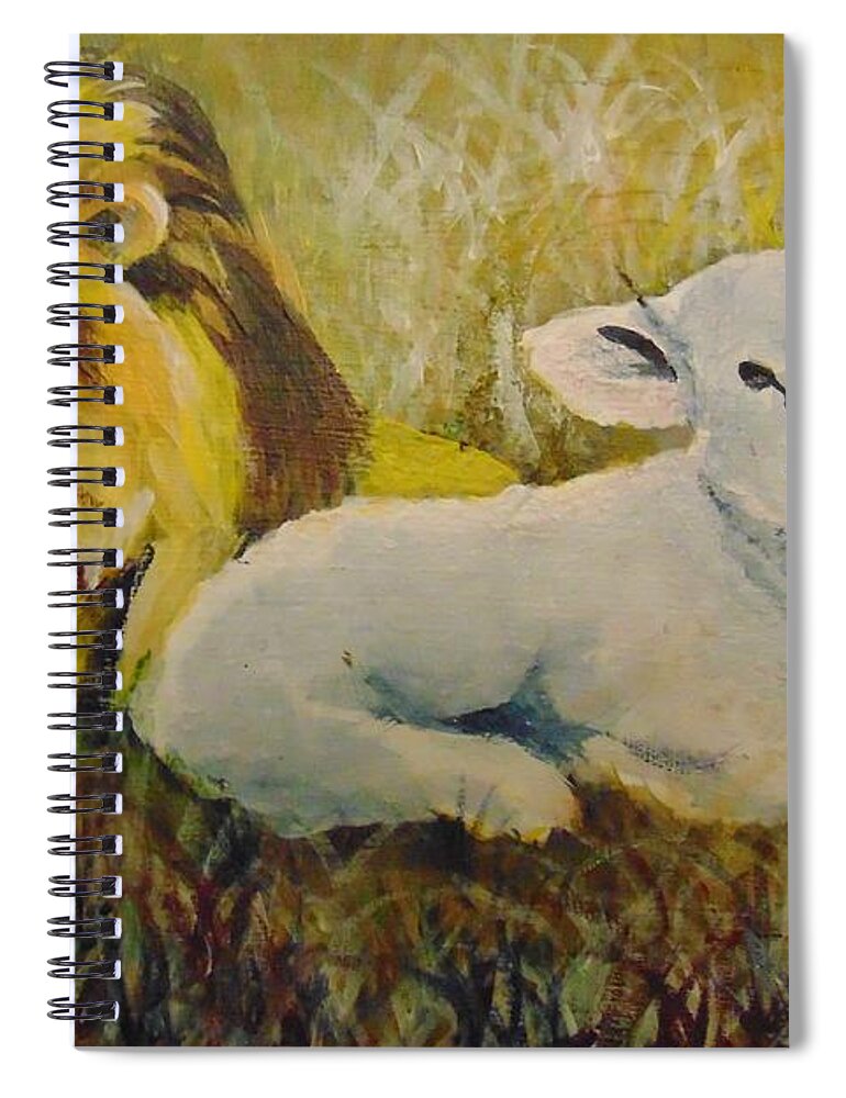Lion Spiral Notebook featuring the painting Peace by Saundra Johnson