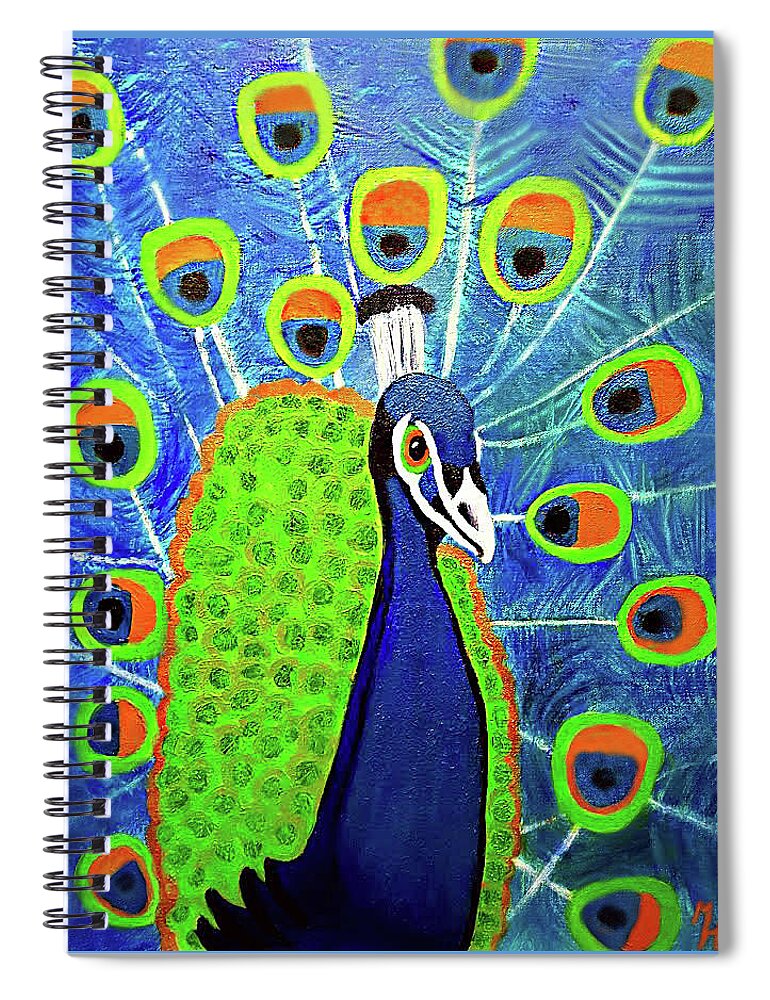Peacock Spiral Notebook featuring the painting Peacock #3 by Margaret Harmon
