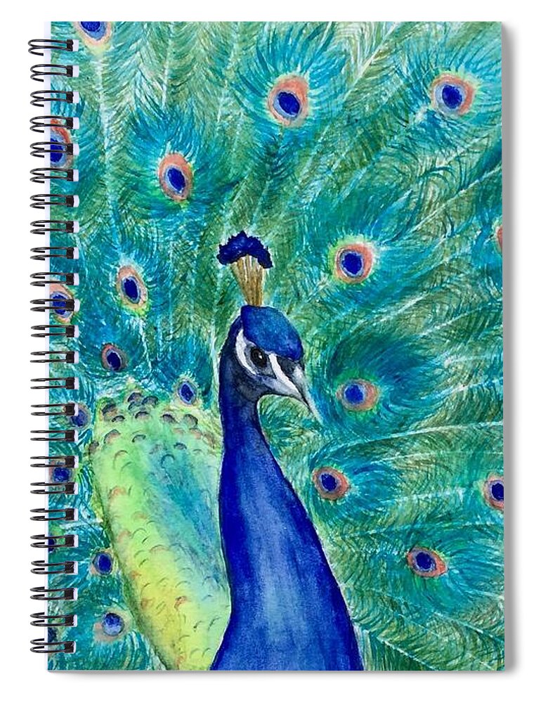 Pea Fowl Spiral Notebook featuring the painting Peacock Colors by Lyn DeLano