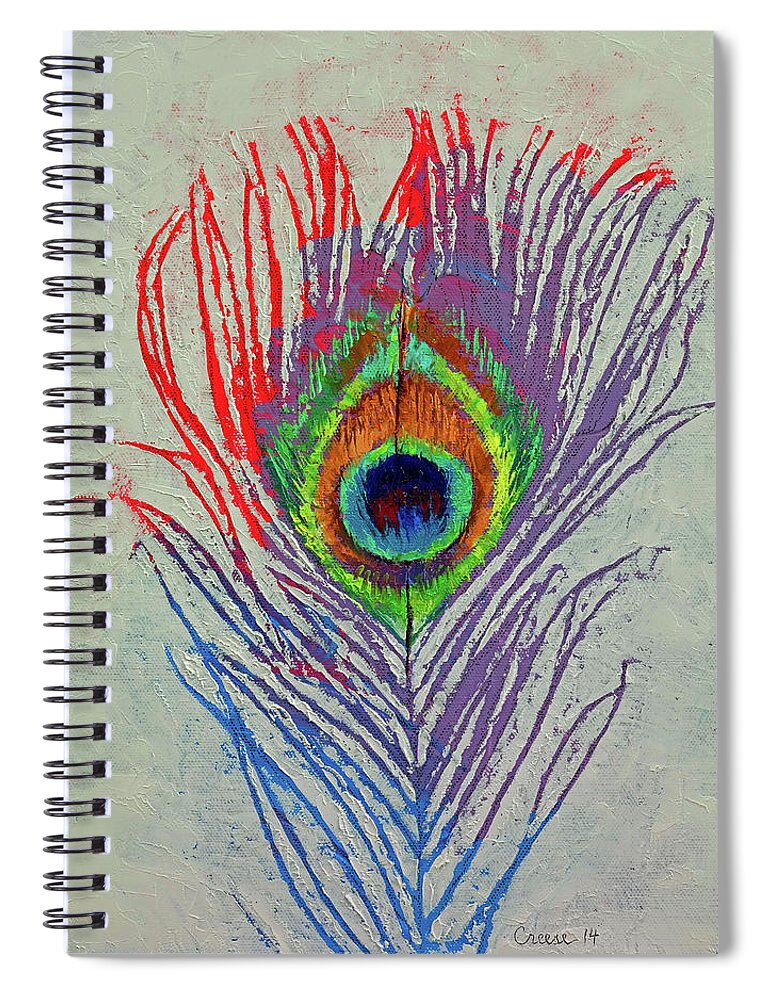 Abstract Spiral Notebook featuring the painting Peacock Feather by Michael Creese