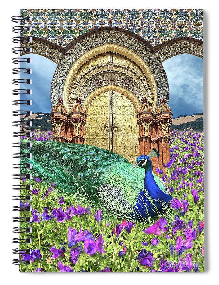 Peacock Spiral Notebook featuring the digital art Peacock Gate by Lucy Arnold