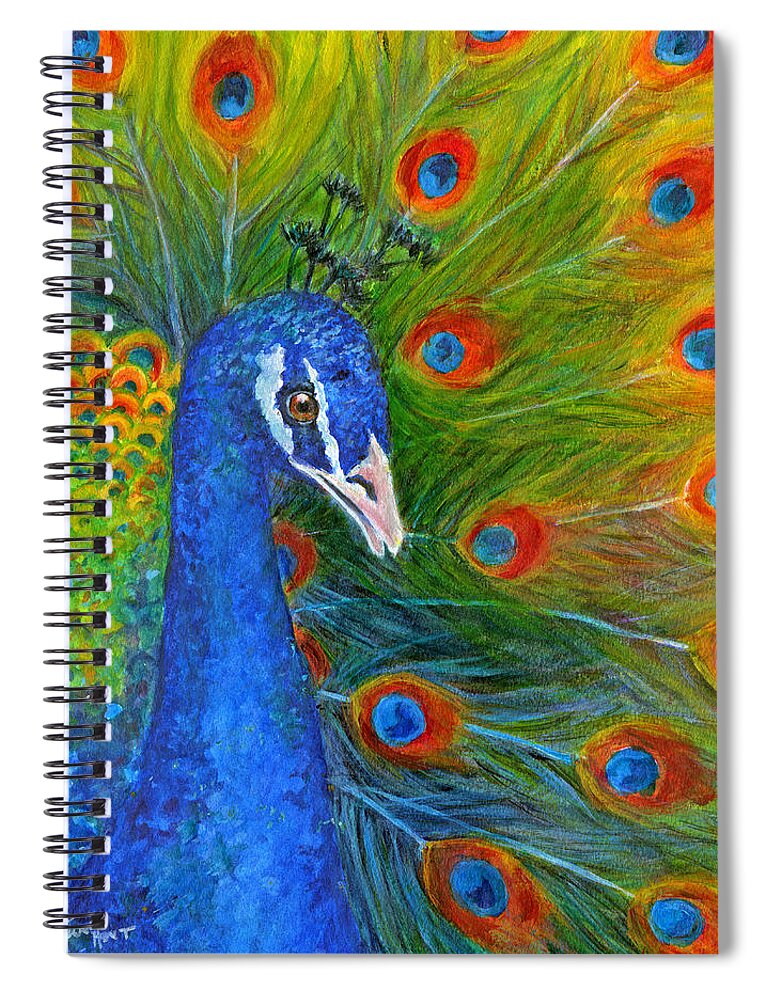 Birds Spiral Notebook featuring the painting Peacock by June Hunt