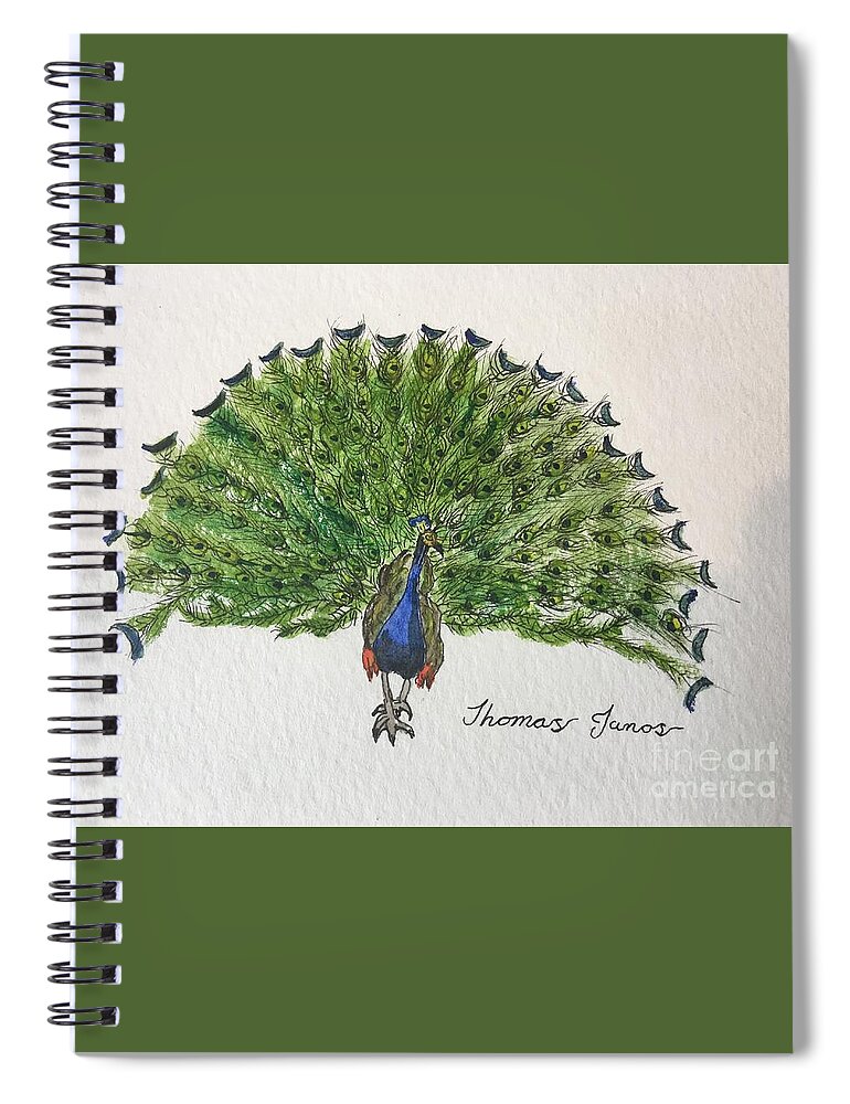 Peacock Spiral Notebook featuring the painting Peacock by Thomas Janos