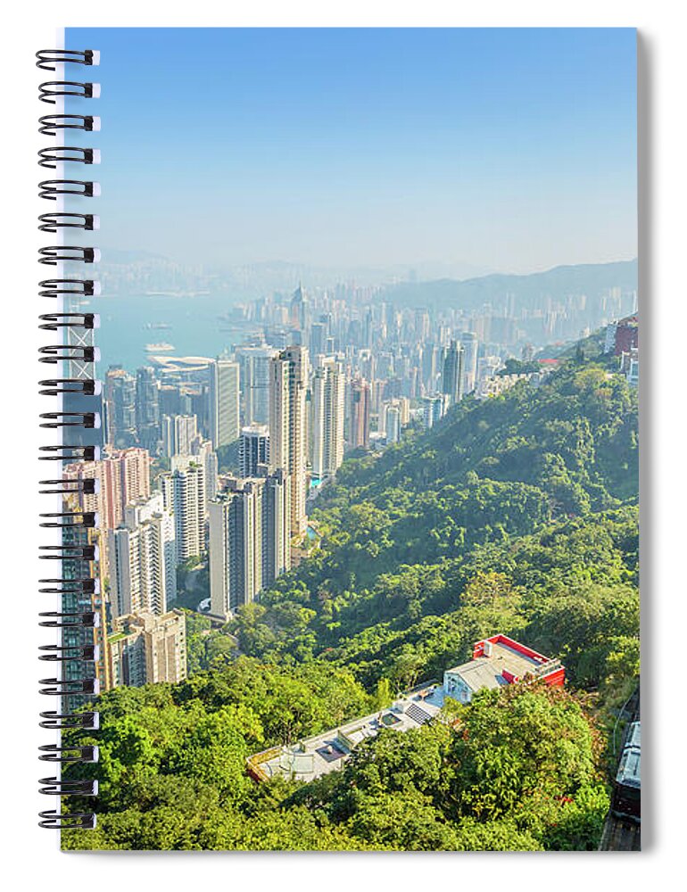 Hong Kong Spiral Notebook featuring the photograph Peak Tram aerial view by Benny Marty
