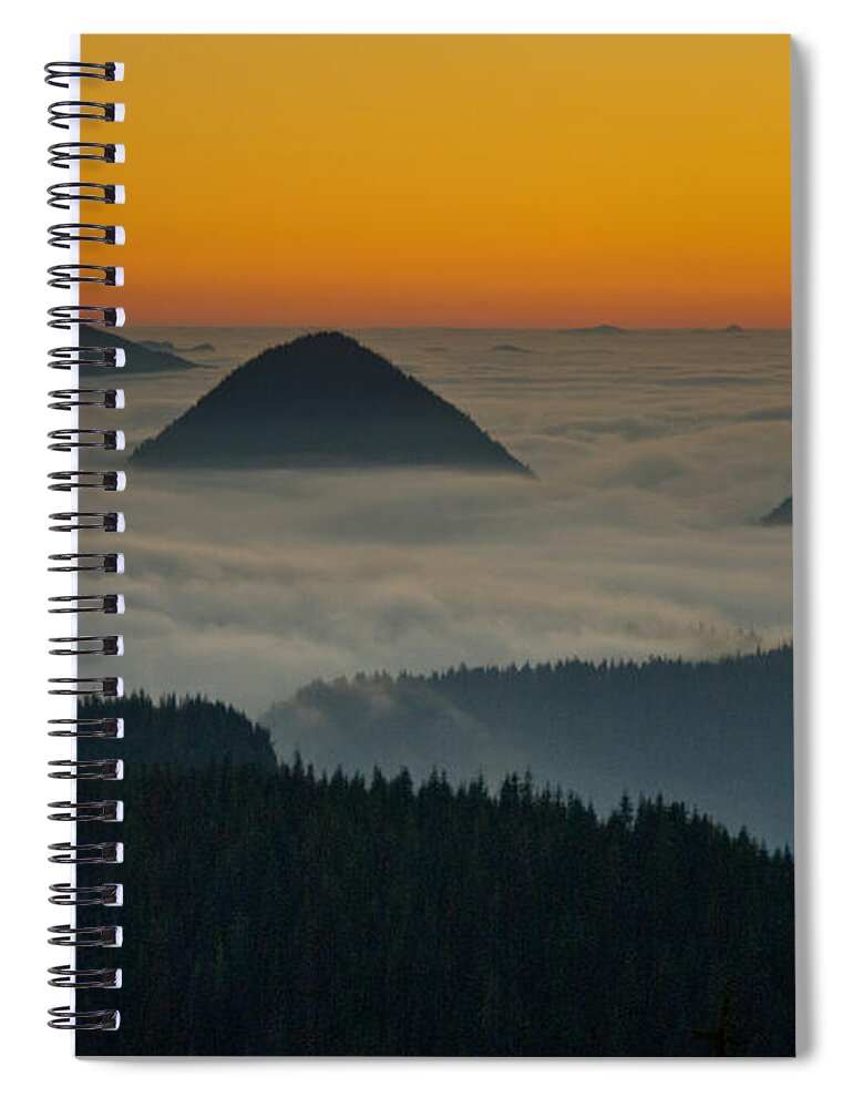 Beauty In Nature Spiral Notebook featuring the photograph Peaks Above the Fog at Sunset by Jeff Goulden