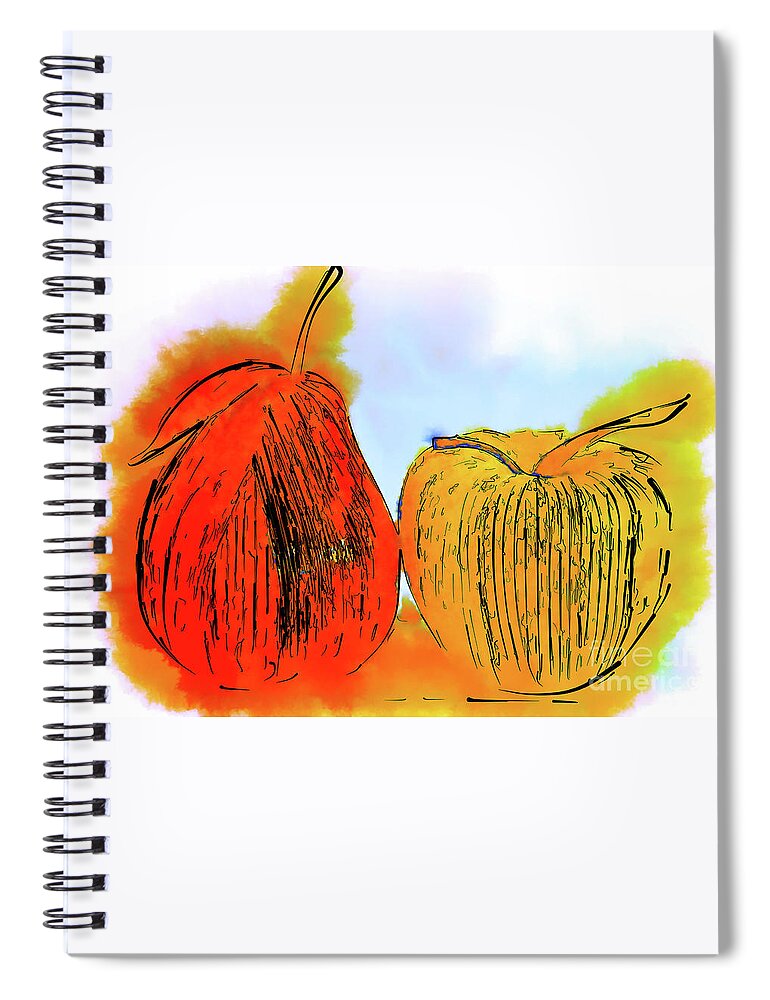 Still-life Spiral Notebook featuring the digital art Pear And Apple Watercolor by Kirt Tisdale