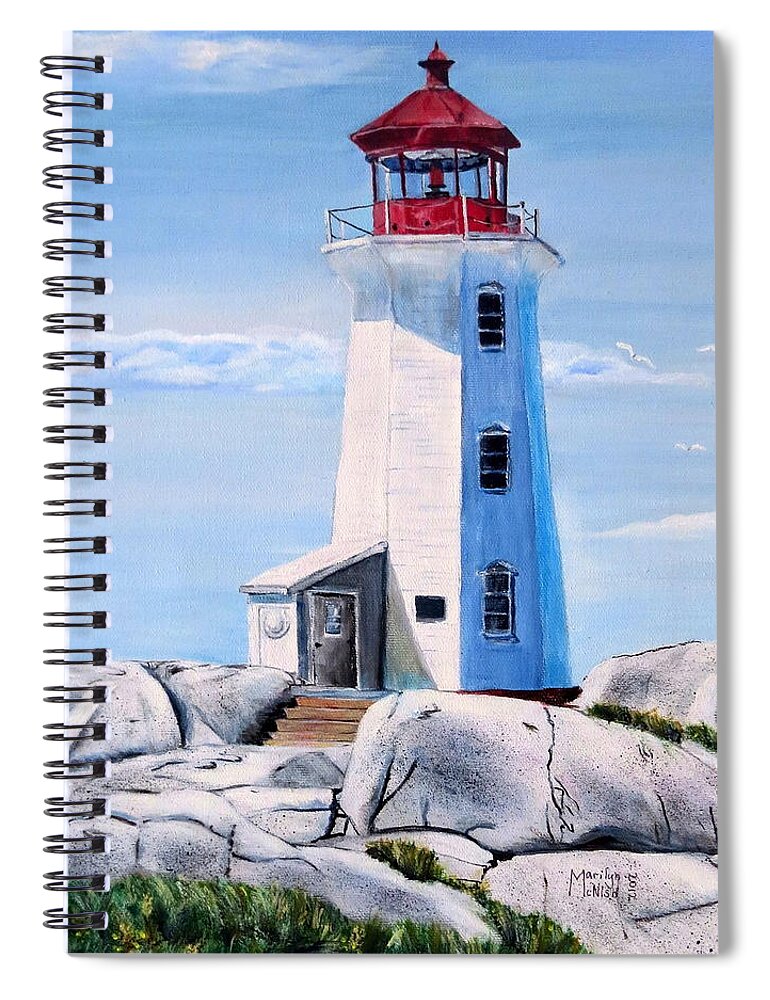 Peggy's Cove Spiral Notebook featuring the painting Peggy's Cove Lighthouse by Marilyn McNish