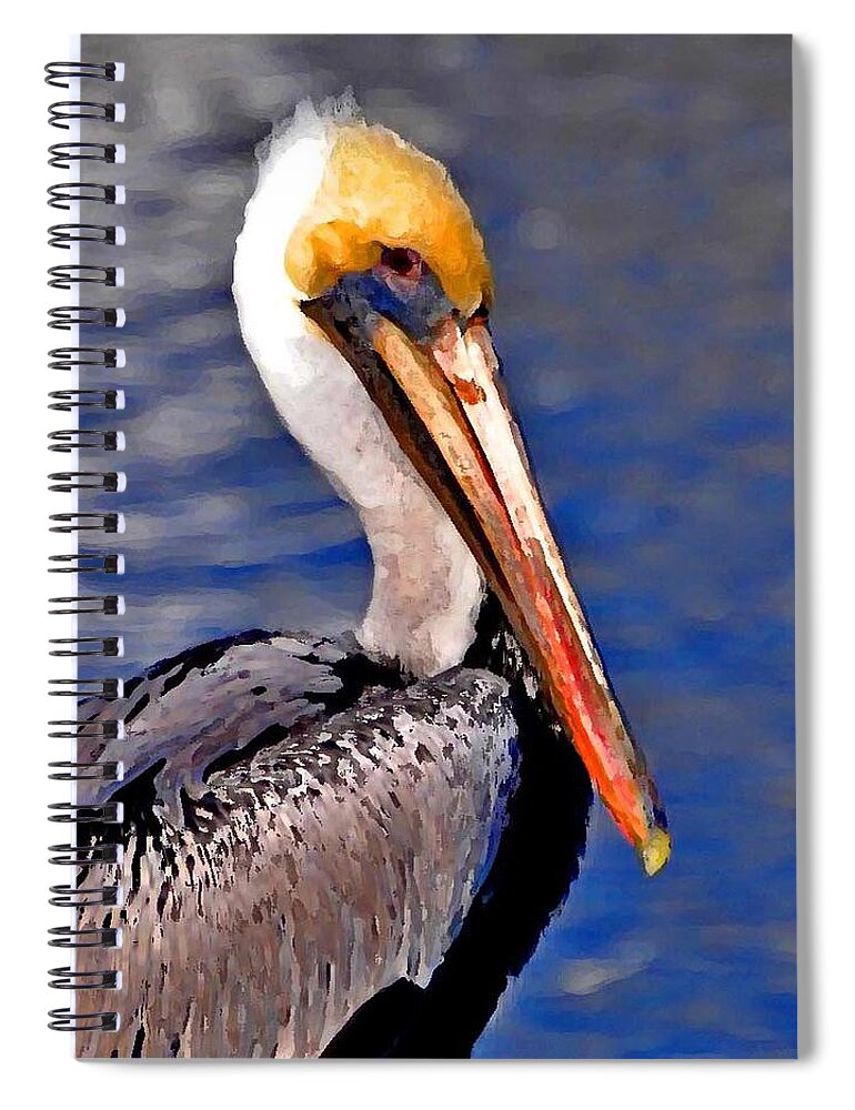 Pelican Spiral Notebook featuring the painting Pelican Head Shot by Michael Thomas
