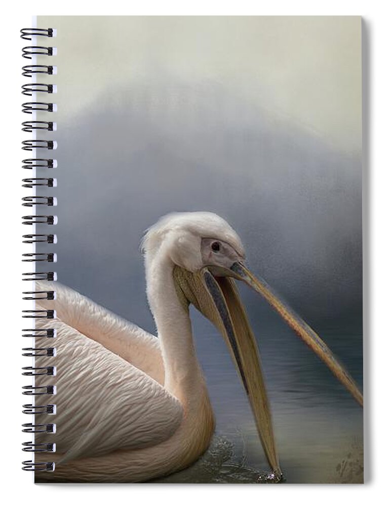 Great White Pelican Spiral Notebook featuring the digital art Pelican Lake by Eva Lechner
