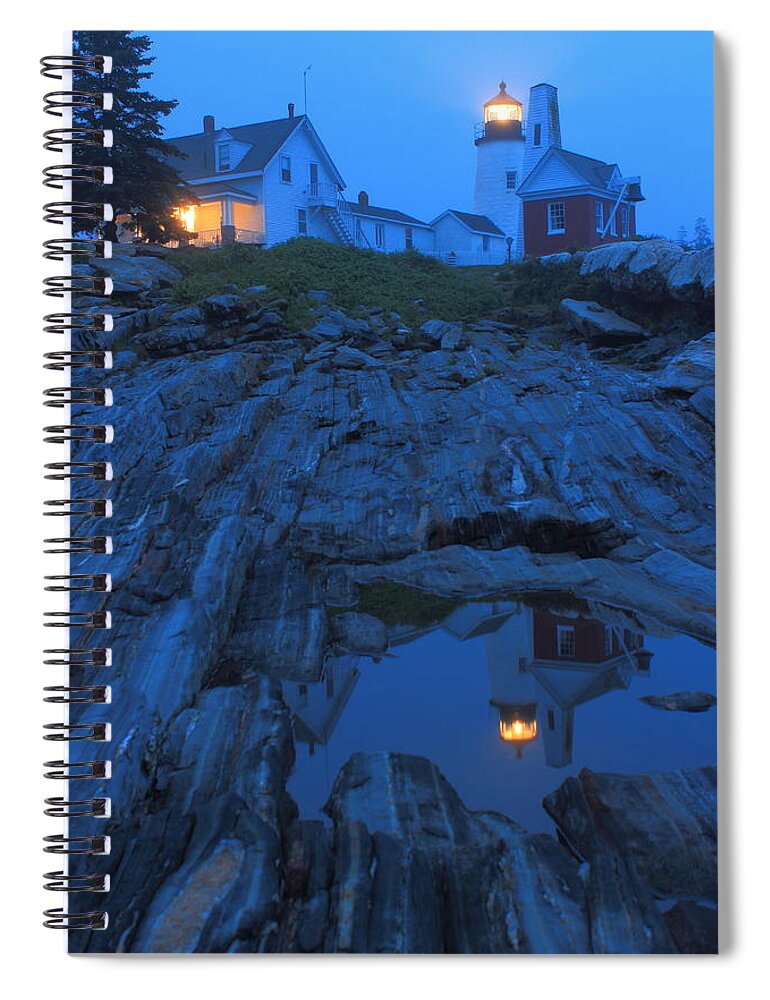 Lighthouse Spiral Notebook featuring the photograph Pemaquid Point Lighthouse Tide Pool at Dusk by John Burk