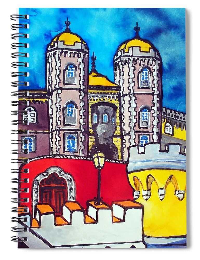 Palace Spiral Notebook featuring the painting Pena Palace in Sintra Portugal by Dora Hathazi Mendes