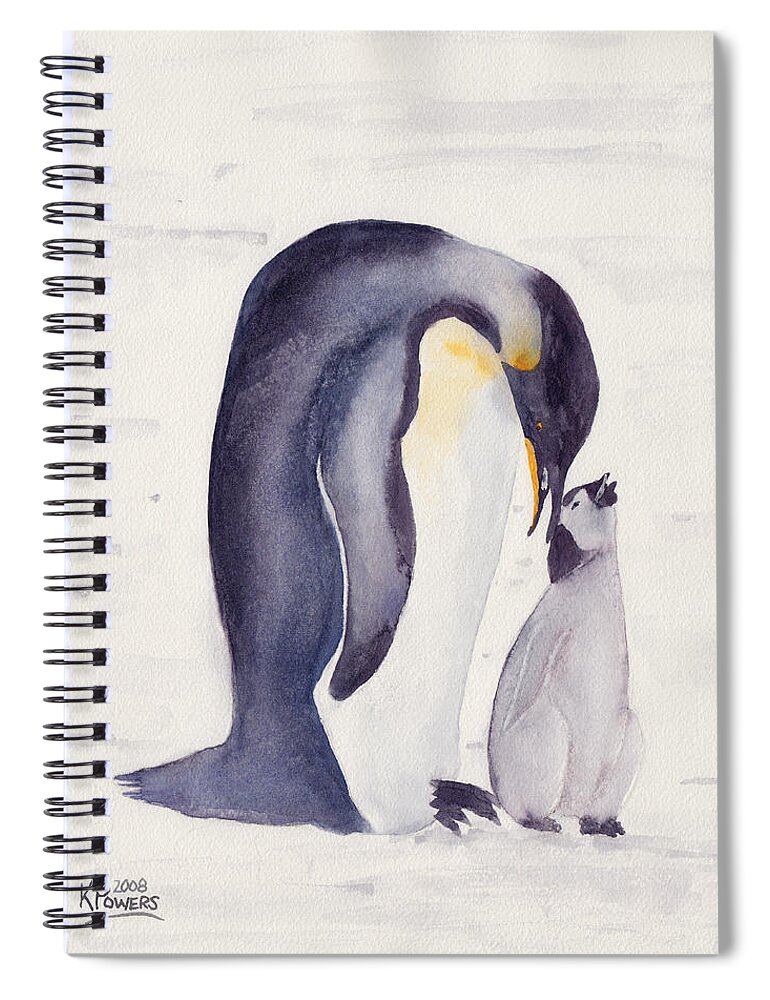 Penguin Spiral Notebook featuring the painting Penguin and Baby by Ken Powers