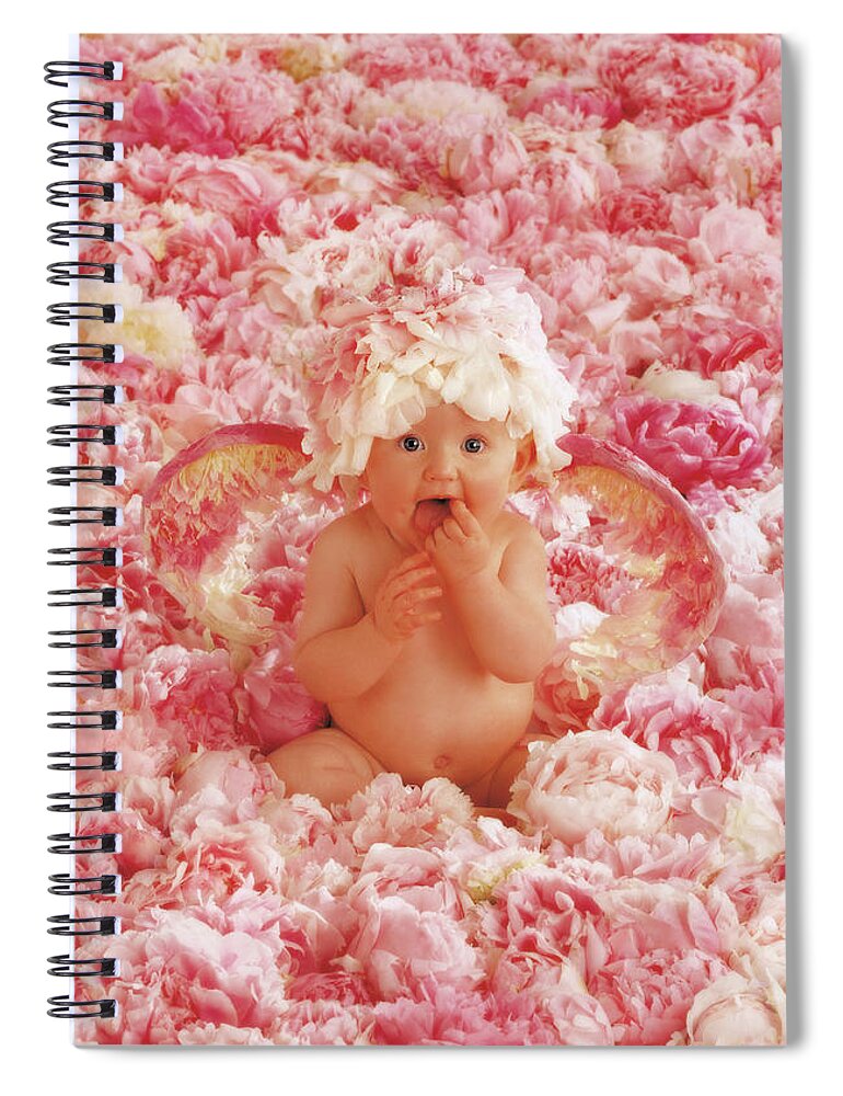 Angel Spiral Notebook featuring the photograph Peony Angel by Anne Geddes