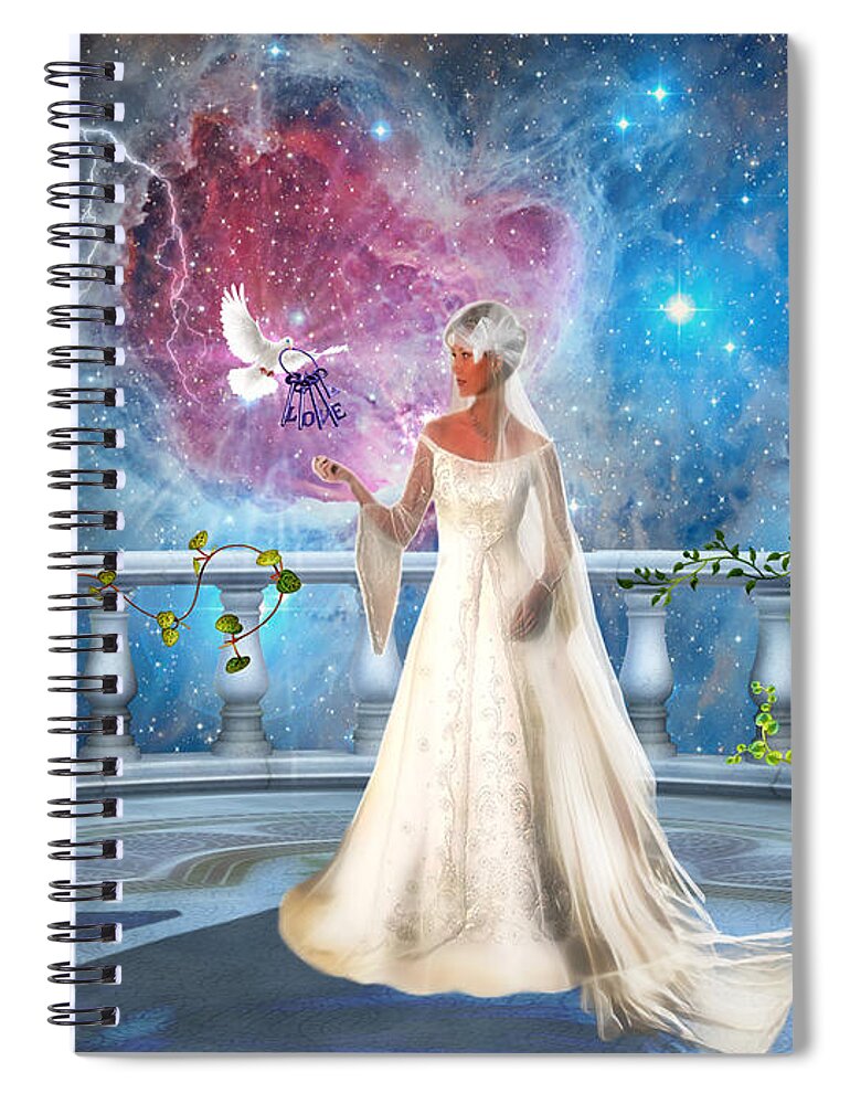 Kingdom Of Heaven Keys Of Love Spiral Notebook featuring the digital art Perfect love from above by Dolores Develde