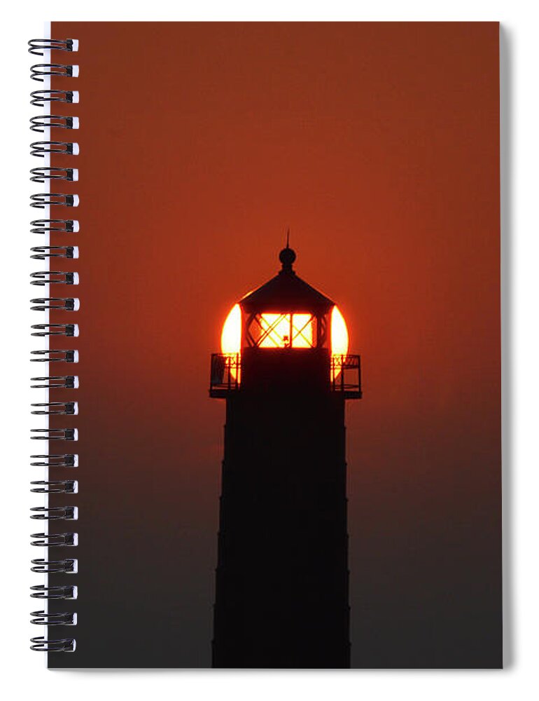 Michigan Spiral Notebook featuring the photograph Perfectly Timed Lighthouse Sunset In Grand Haven Michigan by Ken Figurski