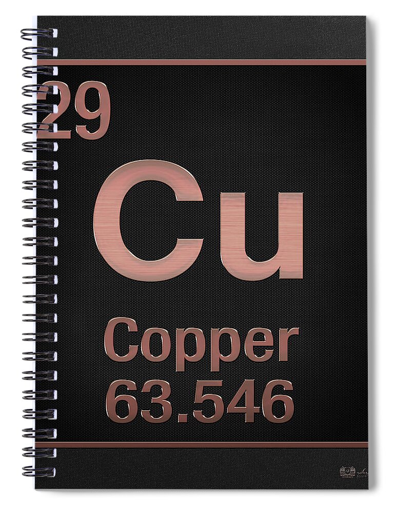 'the Elements' Collection By Serge Averbukh Spiral Notebook featuring the digital art Periodic Table of Elements - Copper - Cu - Copper on Black by Serge Averbukh