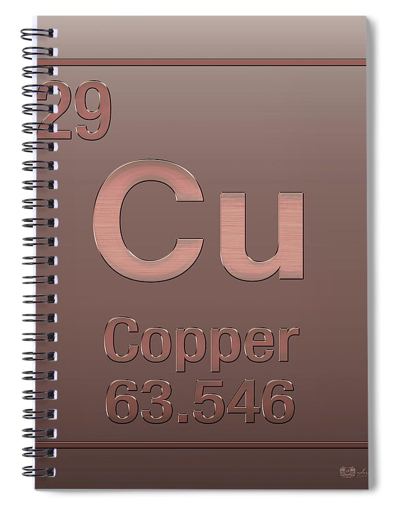 'the Elements' Collection By Serge Averbukh Spiral Notebook featuring the digital art Periodic Table of Elements - Copper - Cu - Copper on Copper by Serge Averbukh