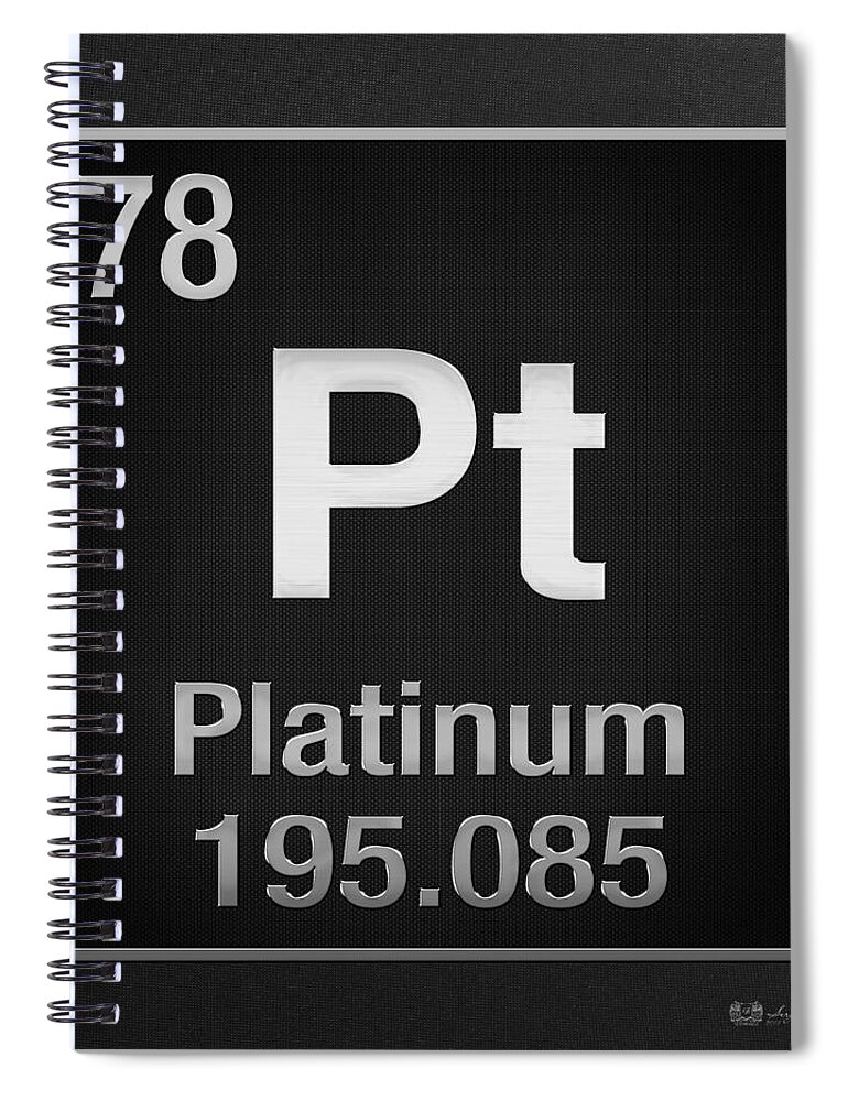 'the Elements' Collection By Serge Averbukh Chemistry Spiral Notebook featuring the digital art Periodic Table of Elements - Platinum - Pt - Platinum on Black by Serge Averbukh