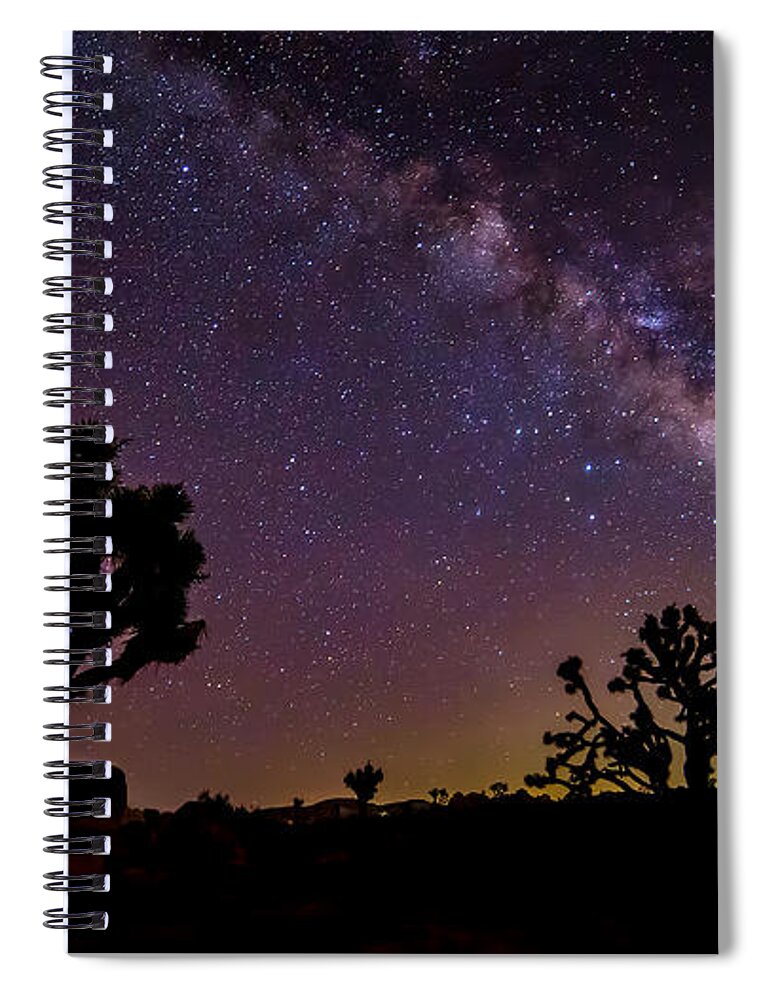 Astrophotography Spiral Notebook featuring the photograph Perseid Meteor over Joshua Tree by Peter Tellone