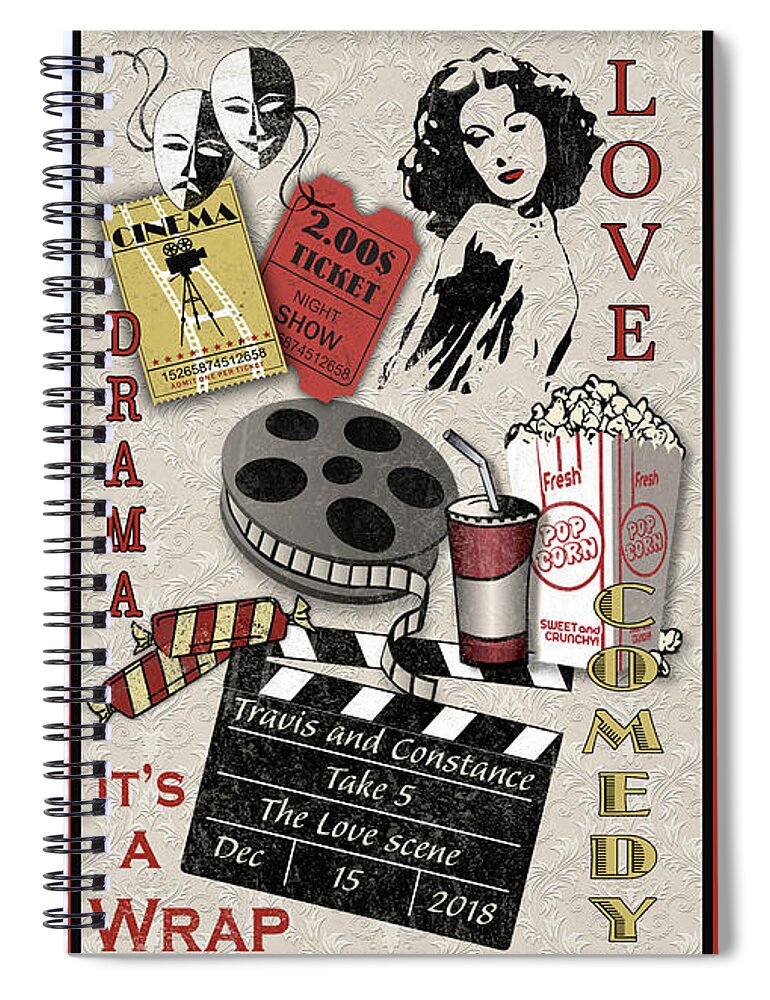 Cinema Spiral Notebook featuring the digital art PERSONALIZED-JP2214-Cinema by Jean Plout