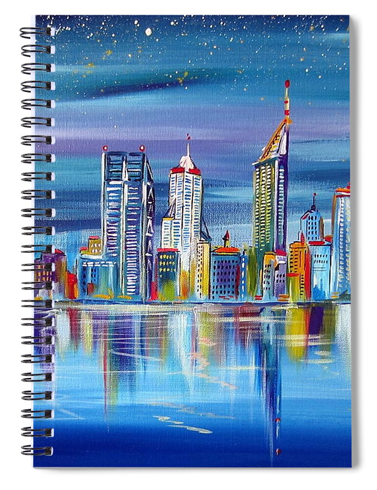 Perth Spiral Notebook featuring the painting PERTH Western Australia under the full moon by Roberto Gagliardi