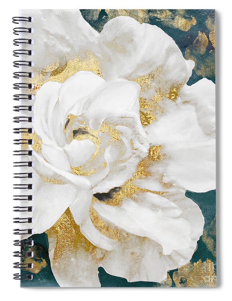 Petals Spiral Notebook featuring the painting Petals Impasto White and Gold by Mindy Sommers