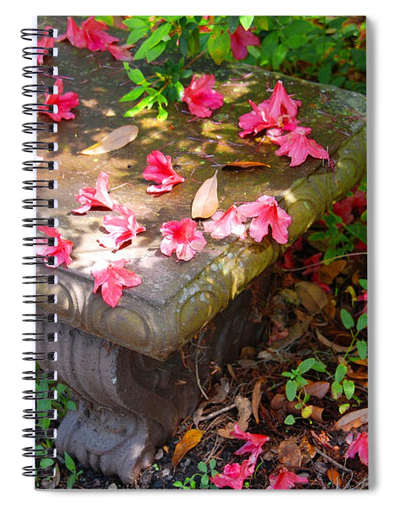 Photography Spiral Notebook featuring the photograph Petals on a bench by Susanne Van Hulst