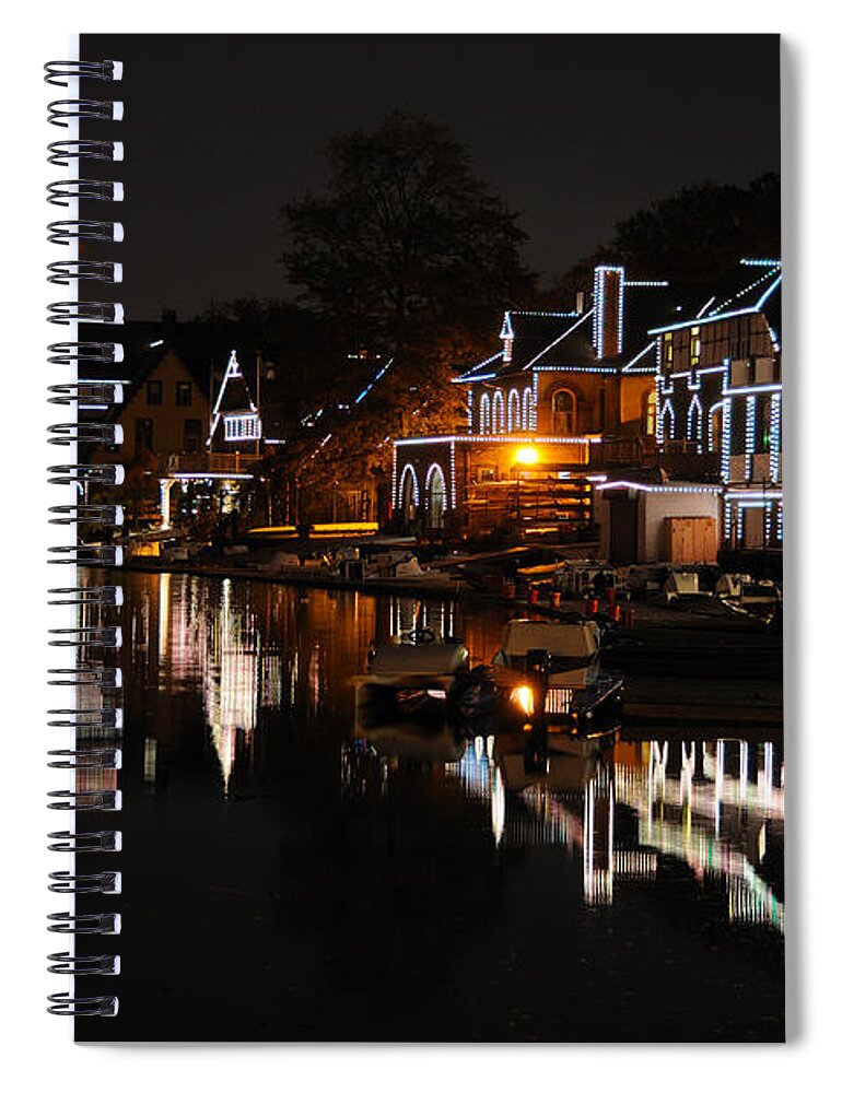 Philadelphia Spiral Notebook featuring the photograph Philadelphia Boathouse Row at Night by Gary Whitton
