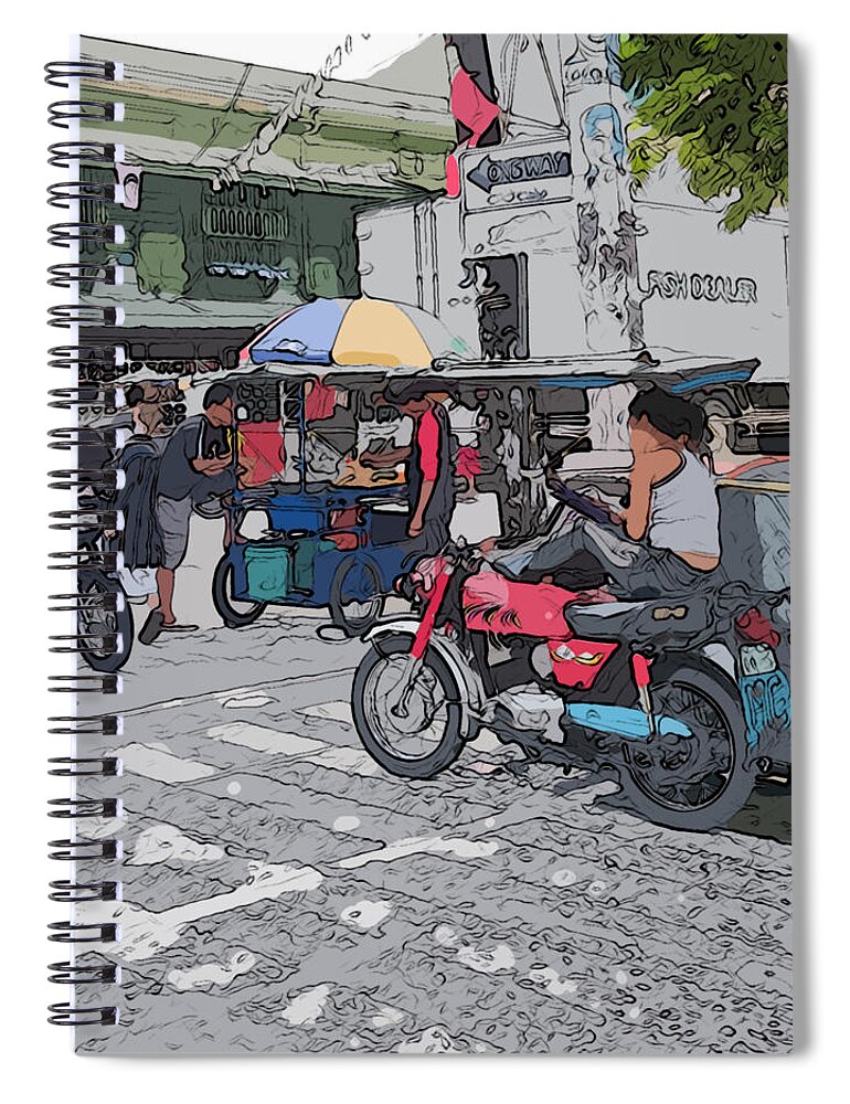 Philippines Spiral Notebook featuring the painting Philippines 673 Street Food by Rolf Bertram