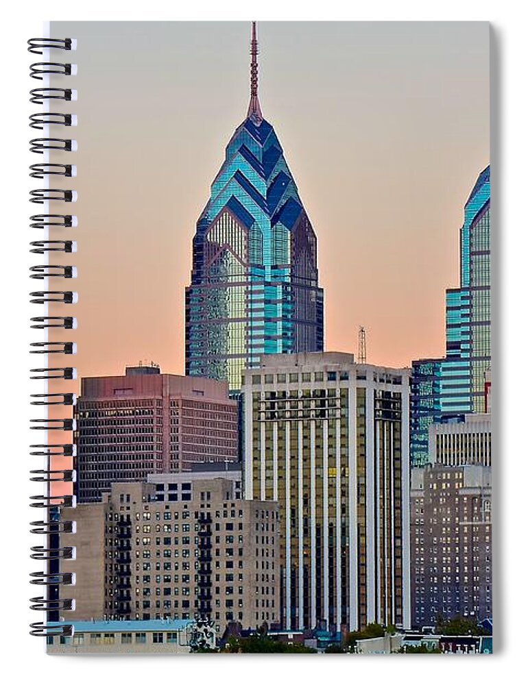 Philadelphia Spiral Notebook featuring the photograph Philly at Sunset by Frozen in Time Fine Art Photography