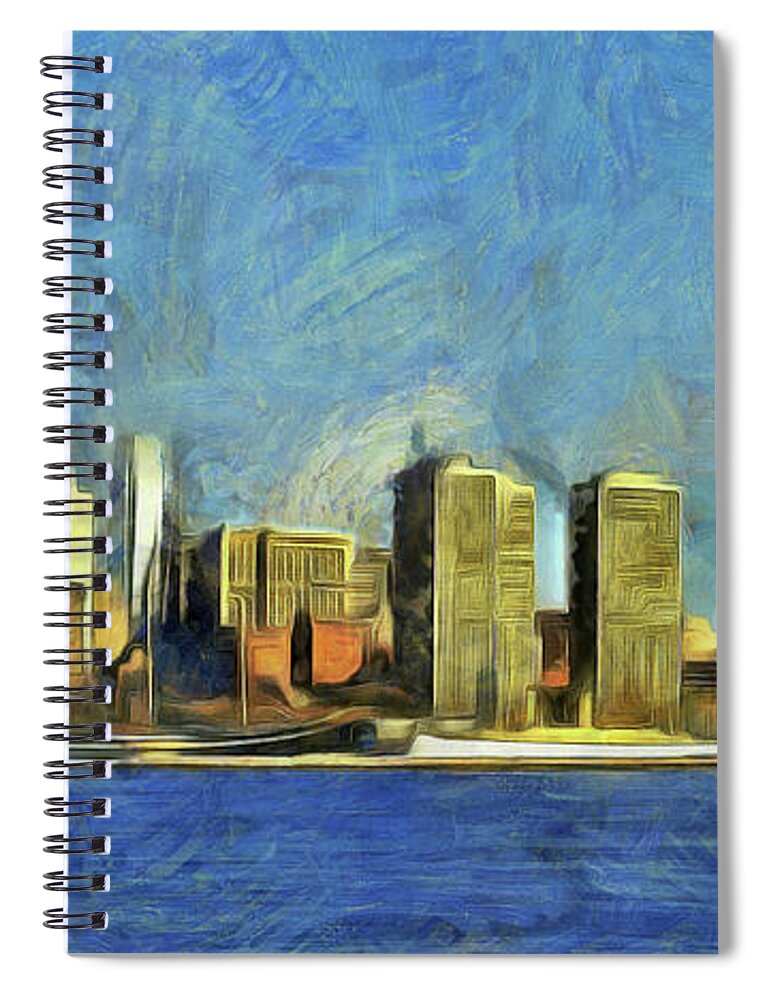 Philly Spiral Notebook featuring the mixed media Philly Skyline by Trish Tritz