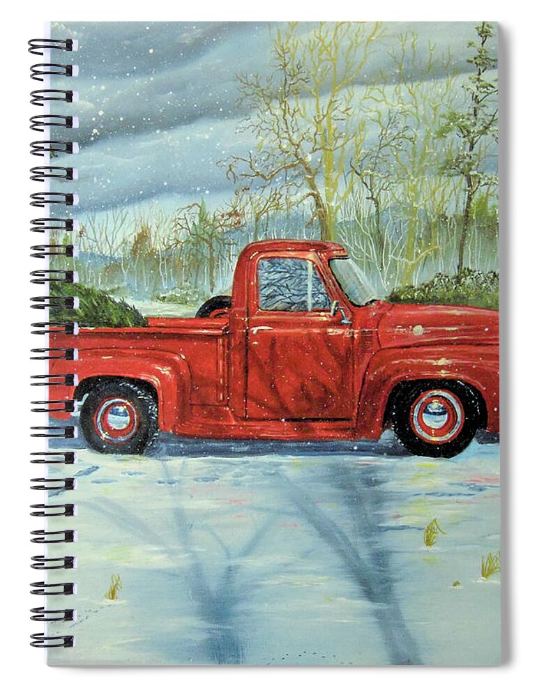 Truck Spiral Notebook featuring the painting Picking Up the Christmas Tree by Nicole Angell